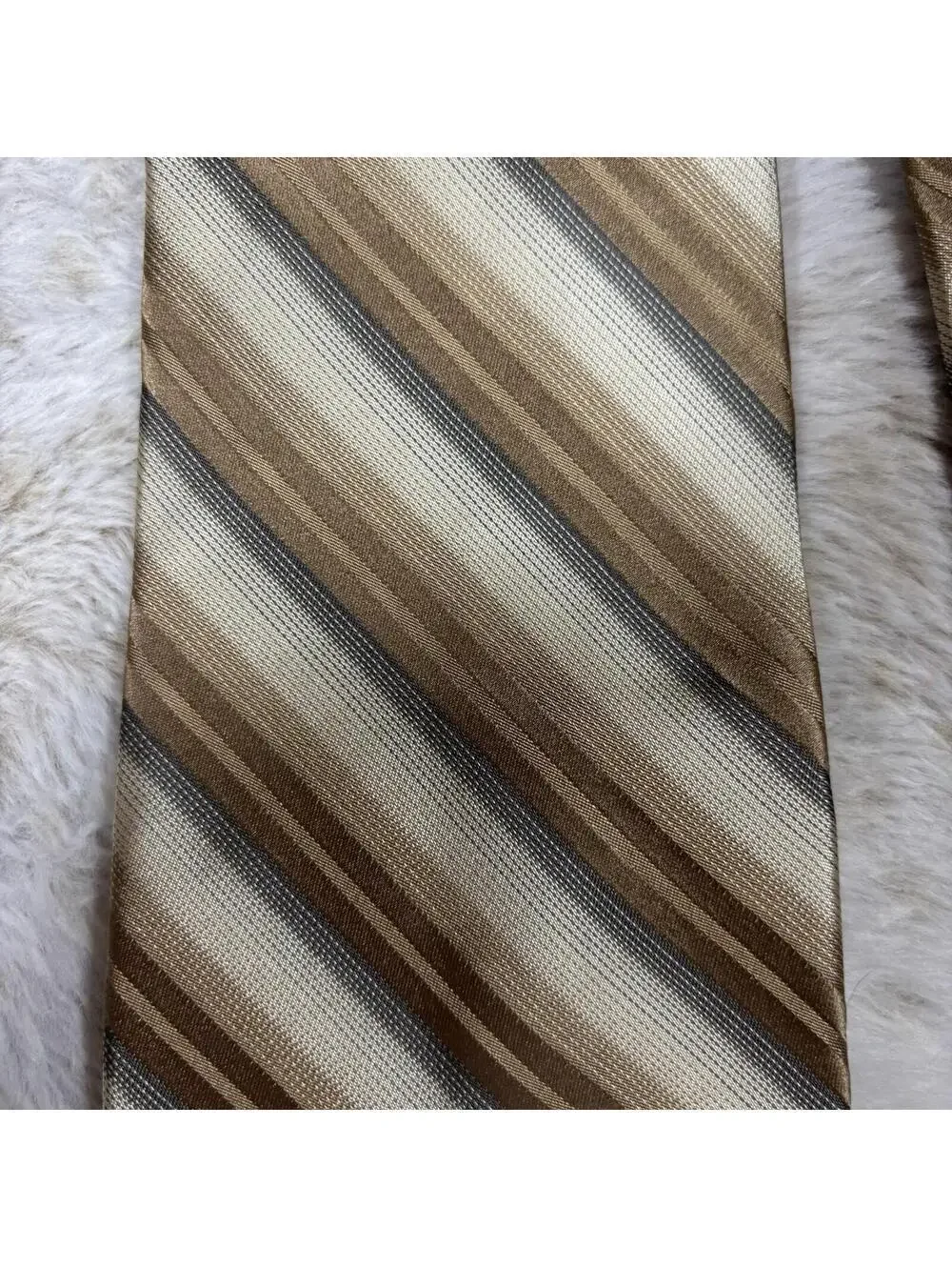 Campia Moda Silk Tie Gold Brown Gray Striped Classic 3.25”